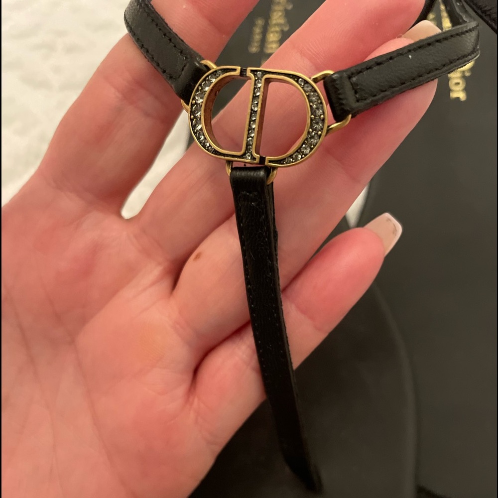 Christian Dior sandals top has a CD in crystal black leather..